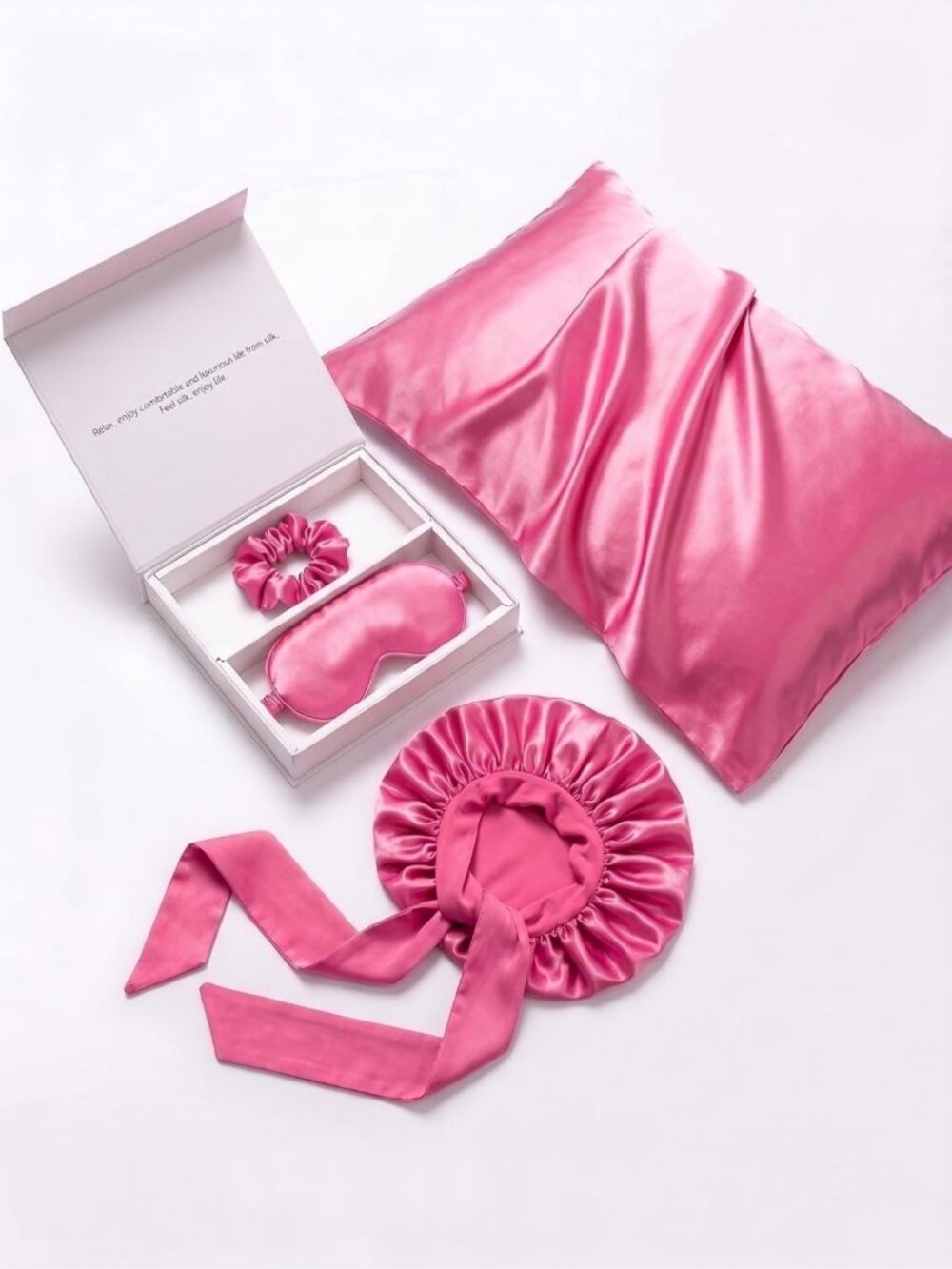 Luxury Satin Sleep Set Gift Box - Hair Bonnet, Eye Mask, Pillowcase & Scrunchie